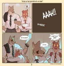 Stuck in the elevator with my boss 1 - By @wolfaninensfw on Itaku