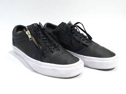 Black And Gold Vans High Tops Vans Black Leather Old Skool Gold Zipper White Sole Size Us 7 Mens 8 5 Womens Black Leather Black Leather Shoes Leather