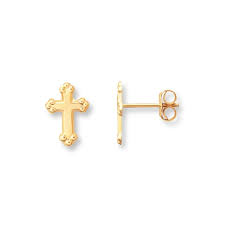 14k gold cross earrings mens. Young Teen Cross Earrings 14k Yellow Gold Kay
