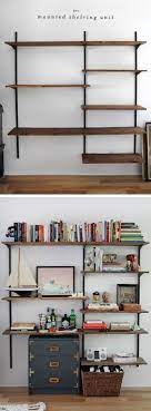 Diy Wall Mounted Shelving Uses Twin Tracks Sturdy Brackets Shelf Heights Are Adjustable Brackets Are Screwed To 3 4 Boards Th Shelving Home Diy Shelves