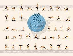 Sudheep from thapovanyoga.com in kerala, india demonstrates and explains the benefits of 50 basic asanas in the traditional hatha yoga style. 40 Yoga Asanas Mit Namen Vector Illustration