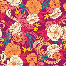 Hibiscus and palm leaves tropical floral pattern. Floral Jungle With Snakes Seamless Pattern Tropical Flowers And Leaves Botanical Digital Art By Jelena Obradovic
