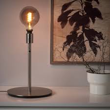 Skaftet Table Lamp Base With Led Bulb Nickel Plated Ikea Led Leuchtmittel Lampentisch Leuchtmittel