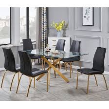 Daytona Clear Glass Large Dining Table With Six Opal Black Chairs Large Dining Table Dining Room Furniture Modern Contemporary Dining Table