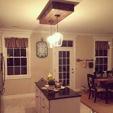Replaced The Fluorescent Lighting Kitchen Island Lighting Pallet Wood Box Made By The Hubby Allen Roth Lighti Kitchen Ceiling Lights Rustic Kitchen Home