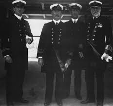 From Left To Right First Officer William M Murdoch Chief Officer Henry T Wilde An Unidentified Officer And Capt Edw Titanic History Titanic Titanic Ship