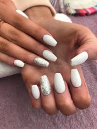 There was a time when it was said, black and silver are the colors for men, they love to wear it and use these in their belongings whether. White Coffin Shaped Acrylic Nails With Silver Glitter Accent Nail White Acrylic Nails Glitter Accent Nails Trendy Nails