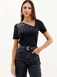 Women's Blouse with Appliqué and Asymmetrical Neckline | Triton