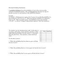However, how to know when to use them? Binomial Probability Distribution Worksheet For 11th Higher Ed Lesson Planet