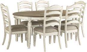 Signature Design By Ashley Realyn 7 Piece Chipped White Dining Room Table Set D743 35 6x01 Miskelly Furniture