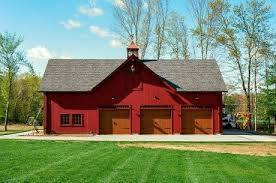 All post and beam locations. Barn Garage Front View Showing Reverse Gable Dormer 3 Garage Doors Barn Garage Pole Barn House Plans Barn House Plans