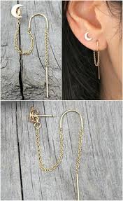 Crescent Moon Threader Earrings Celestial 14k Gold Filled Etsy Bar Stud Earrings Diamond Earrings Studs Hammered Hoop Earrings