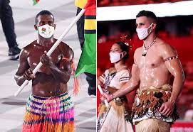 The vanuatu olympic team with riilio rii carrying the national flag during the opening ceremony of the tokyo 2020 olympic games at the . Freacsm Eyw1rm