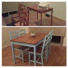 A Tired Looking Jokkmokk Ikea Table Setting Which I Bought For 50 Finished It With A Farmhouse Inspired Lo Ikea Dining Table Ikea Table Diy Kitchen Table
