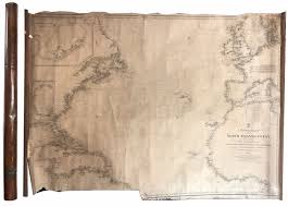 Large Cloth Backed Paper Nautical Chart Dated 1862 With Handmade Copper Case