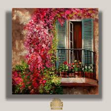 Yary Dluhos Balcony Bougainvillea Window Flower Original Modern Art Oil Painting Impressionism Original Modern Art Art Painting Oil Painting Art Projects