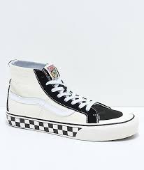 Black And White Checkered Vans High Tops Vans Sk8 Hi 138 Decon Sf Black White Checkered Skate Shoes Zumiez Vans Shoes All Black Vans