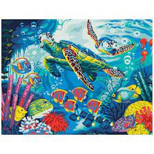 Underwater World 2 Diy Painting By Numbers Kit Sea Turtle Painting Painting Turtle Painting