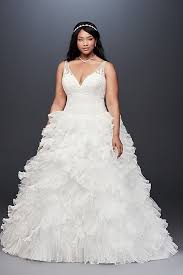 Plunging Plus Size Wedding Dress With Tiered Skirt David S Bridal Wedding Dresses Plus Size Wedding Gowns Bridal Gowns