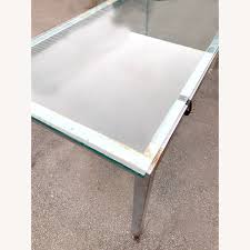 Vtg country farm house porcelain enamel kitchen metal table chippy crysteel. Glass Top Metal Dining Table Desk Meeting Table Aptdeco