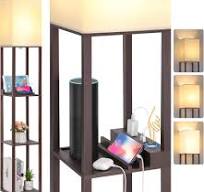 FOLKSMATE Touch Control Shelf LED Floor Lamp with Shelves, Charging USB, Type C Port and Power Outlet, Dimmable Standing Lamp for Living Room, Bedroom