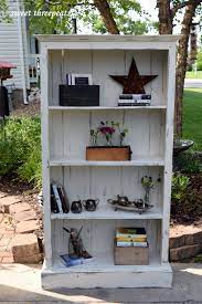 Rustic Farmhouse Bookcase Refinished In General Finishes Antique White Makeover By Refurbished By Sweet Thr Antique Bookcase Diy Projects Farmhouse Bookcases