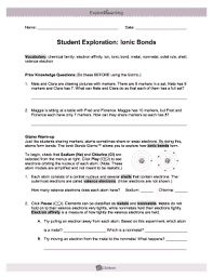 Just like students sharing markers, atoms sometimes share or swap electrons. Student Exploration Ionic Bonds Answer Key Fill Online Printable Fillable Blank Pdffiller