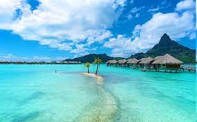 Maybe you would like to learn more about one of these? Hd Wallpaper Beach Bora Bora Bungalow Clouds Island Landscape Mountain Wallpaper Flare