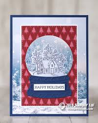 Snowing globe with penguin family inside. Card Happy Holidays Snow Globe Christmas Card Stampin Up Demonstrator Tami White Stamping Crafting Card Making