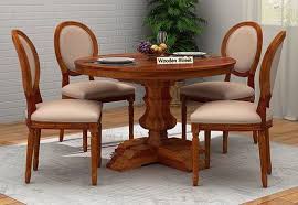 Clark 4 Seater Round Dining Set Honey Finish Round Dining Table Sets Dining Table Round Dining Table
