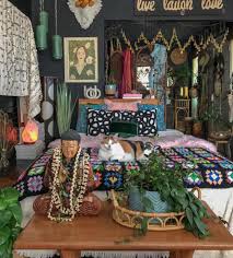 A Dark Bohemian Bedroom Lots Of Colors Patterns Textures Lots Of Knickknacks Plants W Boho Bedroom Decor Bohemian Bedroom Design Bohemian Bedroom Decor