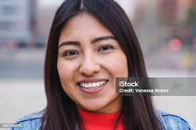 Native American Happy Girl Smiling On Camera Outdoor Focus On Face Stock  Photo