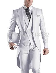 Us 66 88 24 Off Italian Men Tailcoat Gray Black White Wedding Suits For Men Groomsmen Suits 3 Pieces Peaked Lapel Groom Wedding Dress Men Suits In