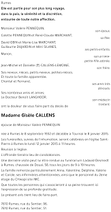 Avis de décès de Gisèle CALLENS décédé le 08/01/2015 à Tournai : annonce,  condoléances, fleurs, etc.