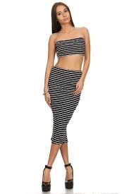 Black And White Crop Top And Skirt Set Tia Stripe Pencil Skirt Tube Top Set Striped Tube Top Striped Skirt Pencil Pencil Skirt