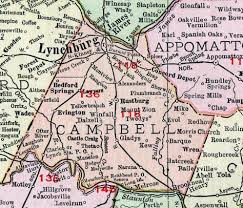 Campbell County Virginia Map 1911 Rand Mcnally