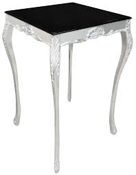 Wood composite and oak solids. Square Baroque Bar Table Silver Wood With Black Top