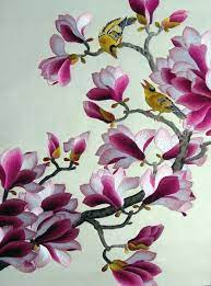 Magnolia Silk Hand Embroidery All Hand Embroidered With Fine Silk Threads On Silk By Embroidery Japanese Embroidery Embroidery Flowers Ribbon Embroidery Kit