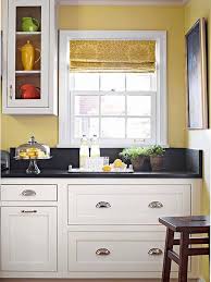 Crisp White Cabinets Are The Hallmark Of A Traditional Kitchen Dark Stone Countertops And A Co Yellow Kitchen Walls Kitchen Wall Colors Kitchen Cabinet Colors