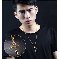 Even for men, the length of the chain plays an important role in the styling. Men S Ankh Cross Pendant Necklace Steel Black Gold Shopee Philippines