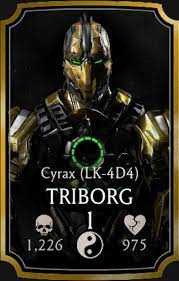 Cyrax last edited by goemon on 11/14/20 12:05pm view full history. Triborg Cyrax Lk 4d4 Mortal Kombat Mobile Wikia Fandom