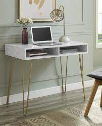 15 Gorgeous Desks That Work Well In Small Spaces Living In A Shoebox In 2020 Desk With Drawers Modern Small Desk Small Desk