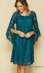 New Teal Honeyme Floral Lace Bell Sleeve Dress Size Medium