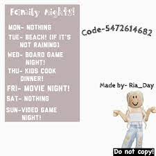 Hii guys we hit 50 sub this week. Bloxburg Roblox Decal For Family Night Schedule Do Not Copy Roblox Pictures Roblox Codes Bloxburg Decal Codes