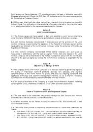 Joint ventures in malaysia can be started by a single foreign company in malaysian market as per the new improvement of the business rules. Joint Venture Agreement