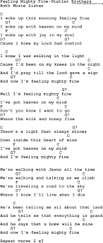 Country Southern And Bluegrass Gospel Song Feeling Mighty Fine Statler Brothers Lyrics And Chords Learnt Gospel Song Lyrics Gospel Song Southern Gospel Music