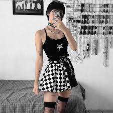 To take the outfit from a normal . Buy Best And Latest Brand Gothic Grunge Plaid Women Mini Pleated Skirt Black Punk Aesthetic Emo Alt Clothes Harajuku Sexy Streetwear Dhgate Com