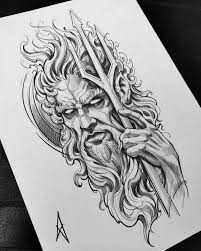 Amenic Tattoo On Instagram Poseidon Available Flash Volny Navrh Flash Addicted Flashaddicted Bwm Mythology Tattoos Greek Tattoos Greek Mythology Tattoos