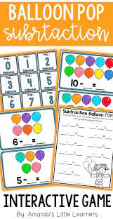 Kindergarten And First Grade Interactive Subtraction Game With Balloons Great Intervention Activity Or Introduction Subtraction Games Fun Math Fun Math Games