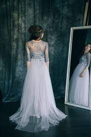 Gray Wedding Dress Pleated Off Shoulder Wedding Dress Steel Grey Satin Boho Bridal Gown With Pleated Skirt Off The Shoulder Long Sleeve Luna In 2021 Nontraditional Wedding Dress Wedding Dresses Unique Grey Wedding Dress